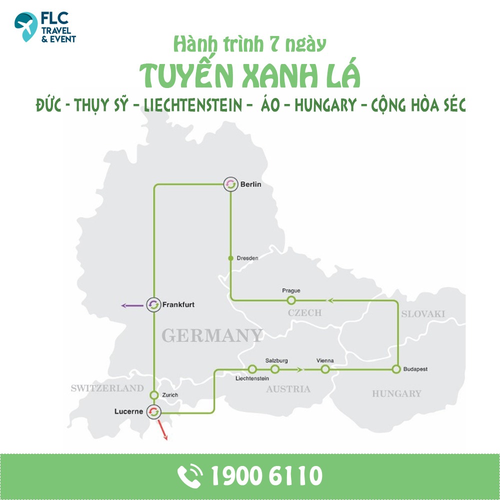 green - Hành trình linh hoạt: Đức-Thụy Sĩ-Áo-Hungary-Séc